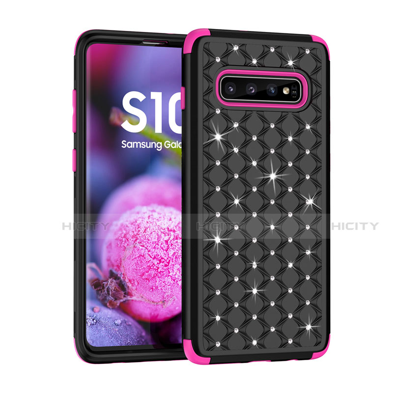 Custodia Silicone e Plastica Opaca Cover Fronte e Retro 360 Gradi Bling-Bling U01 per Samsung Galaxy S10 Nero