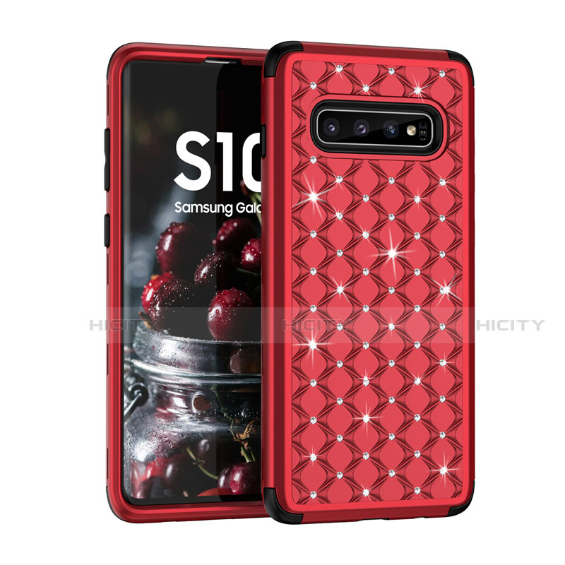 Custodia Silicone e Plastica Opaca Cover Fronte e Retro 360 Gradi Bling-Bling U01 per Samsung Galaxy S10 Plus