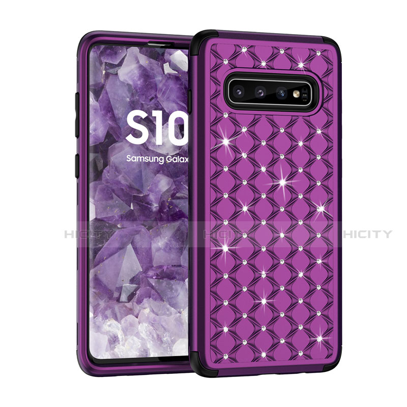 Custodia Silicone e Plastica Opaca Cover Fronte e Retro 360 Gradi Bling-Bling U01 per Samsung Galaxy S10 Plus