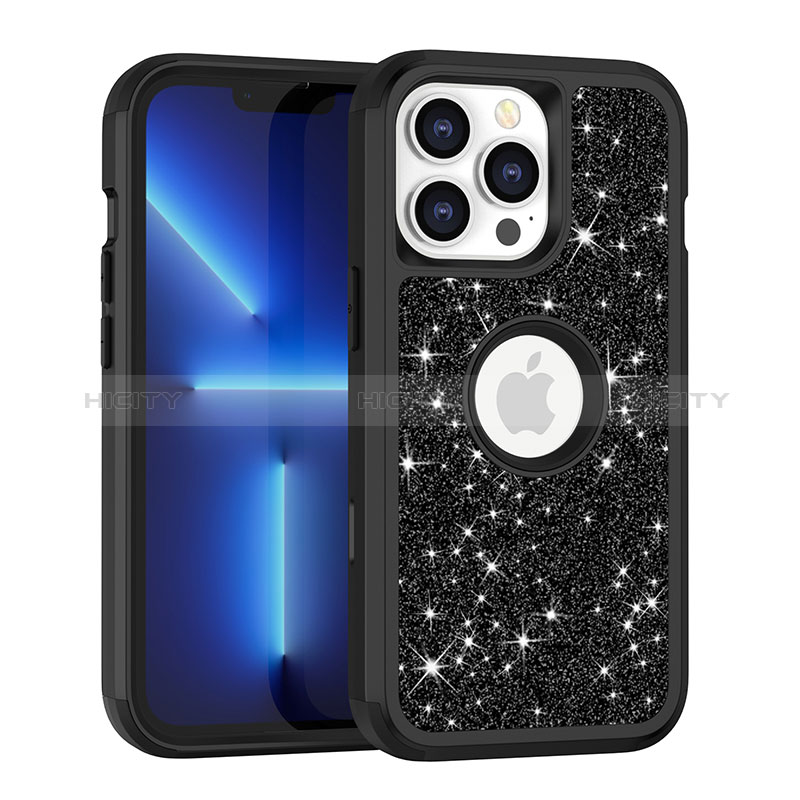 Custodia Silicone e Plastica Opaca Cover Fronte e Retro 360 Gradi Bling-Bling YJ1 per Apple iPhone 13 Pro Nero