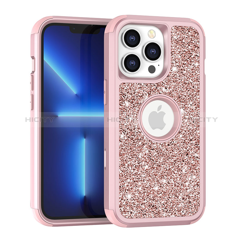 Custodia Silicone e Plastica Opaca Cover Fronte e Retro 360 Gradi Bling-Bling YJ1 per Apple iPhone 13 Pro Oro Rosa