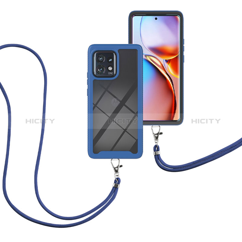 Custodia Silicone e Plastica Opaca Cover Fronte e Retro 360 Gradi con Cinghia Cordino Mano per Motorola Moto Edge 40 Pro 5G