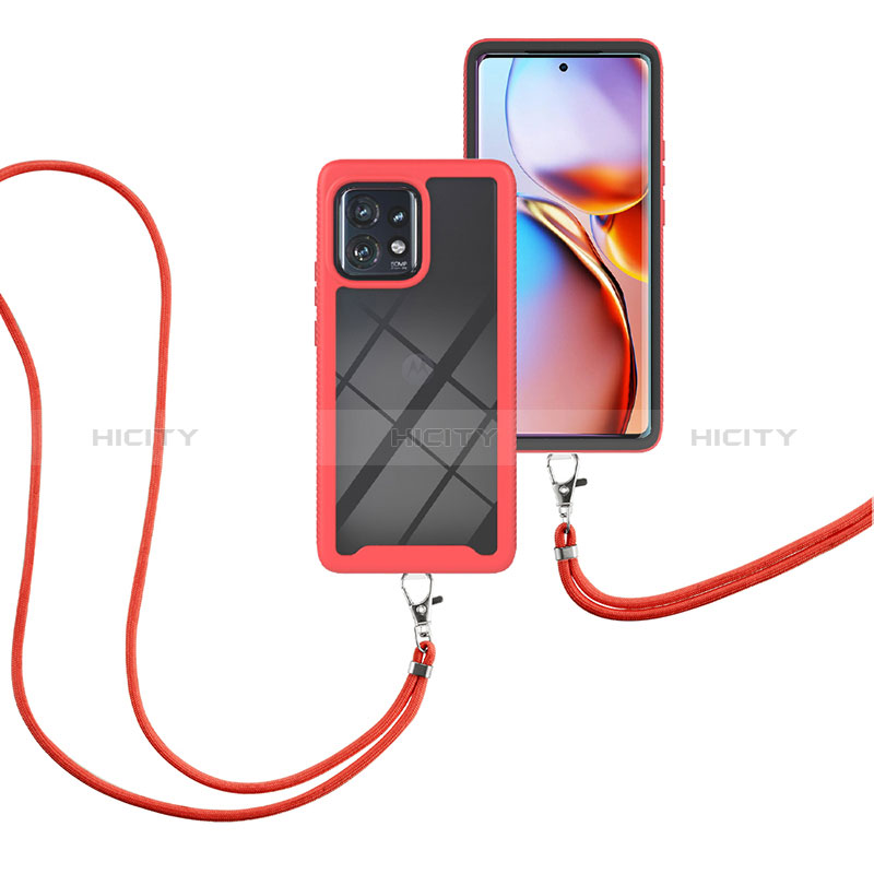 Custodia Silicone e Plastica Opaca Cover Fronte e Retro 360 Gradi con Cinghia Cordino Mano per Motorola Moto Edge 40 Pro 5G