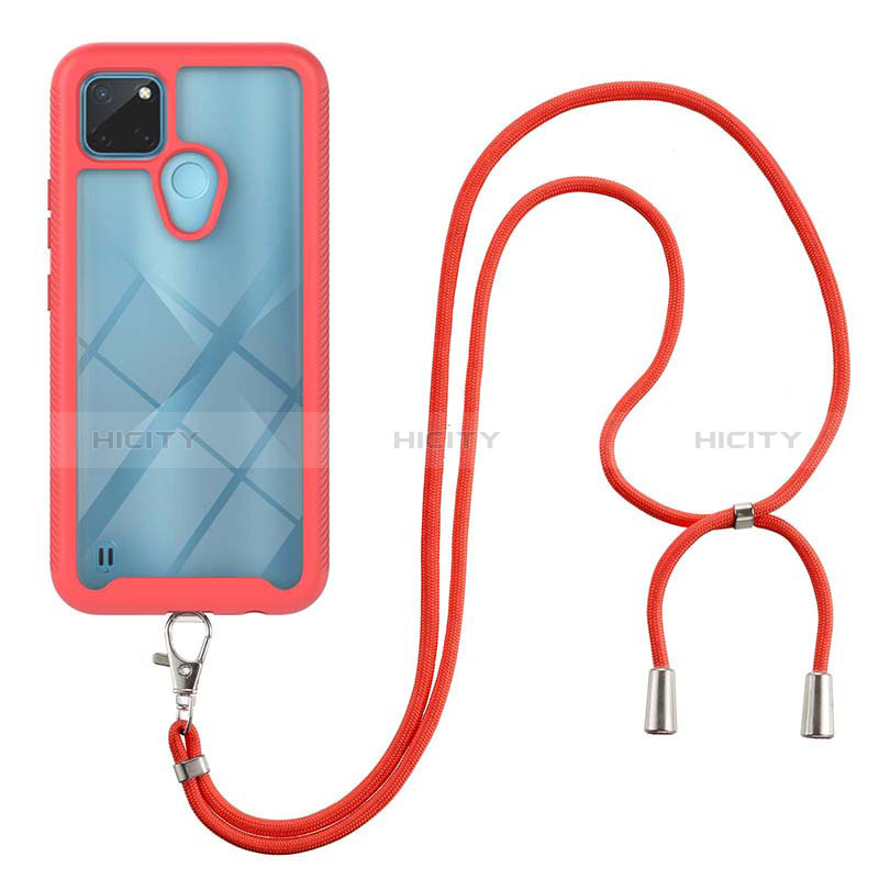 Custodia Silicone e Plastica Opaca Cover Fronte e Retro 360 Gradi con Cinghia Cordino Mano per Realme C21Y