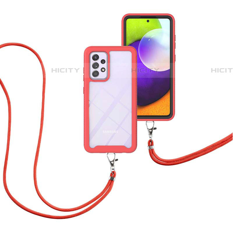 Custodia Silicone e Plastica Opaca Cover Fronte e Retro 360 Gradi con Cinghia Cordino Mano per Samsung Galaxy A52 4G