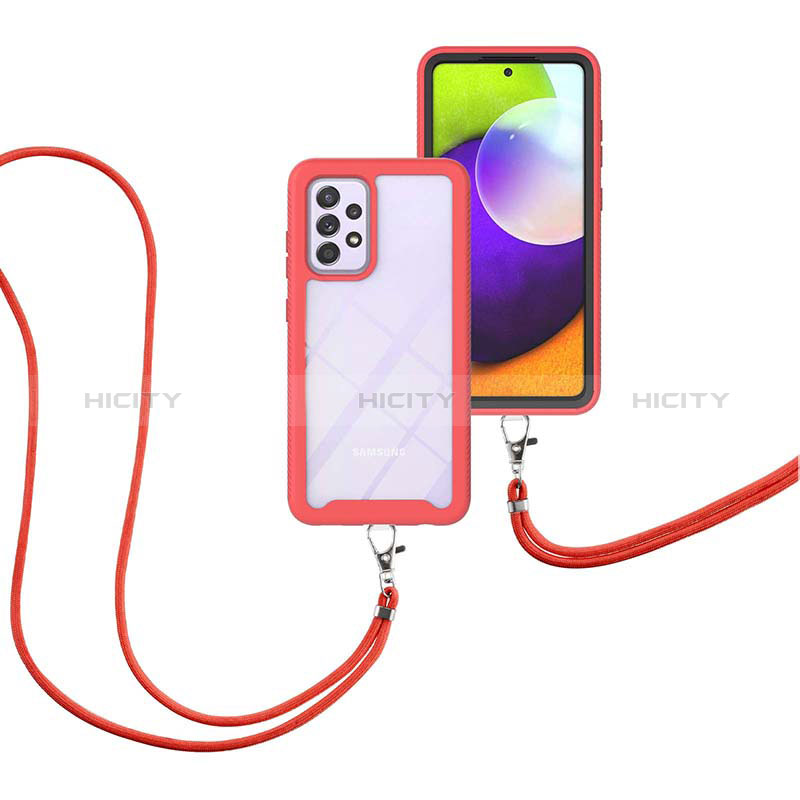 Custodia Silicone e Plastica Opaca Cover Fronte e Retro 360 Gradi con Cinghia Cordino Mano per Samsung Galaxy A52s 5G