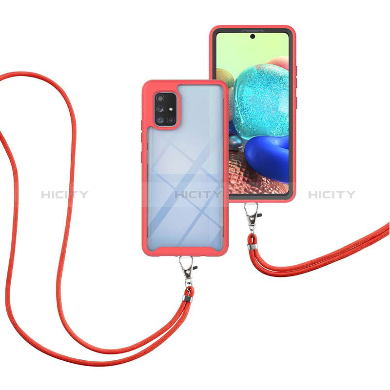 Custodia Silicone e Plastica Opaca Cover Fronte e Retro 360 Gradi con Cinghia Cordino Mano per Samsung Galaxy A71 4G A715