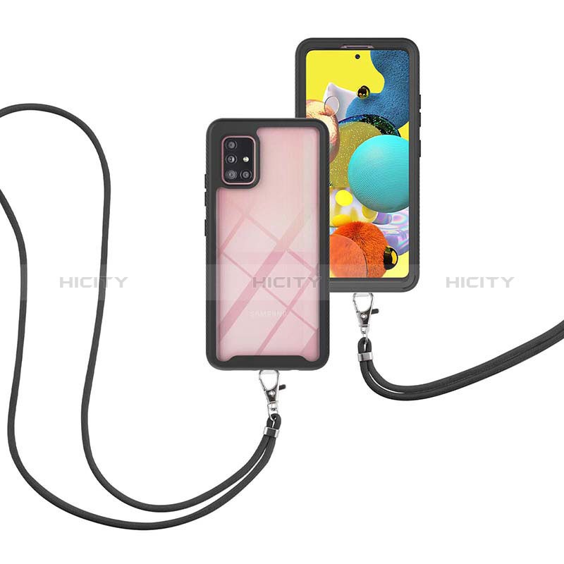 Custodia Silicone e Plastica Opaca Cover Fronte e Retro 360 Gradi con Cinghia Cordino Mano per Samsung Galaxy M40S