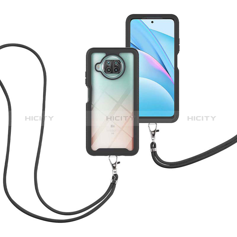 Custodia Silicone e Plastica Opaca Cover Fronte e Retro 360 Gradi con Cinghia Cordino Mano per Xiaomi Mi 10i 5G Nero