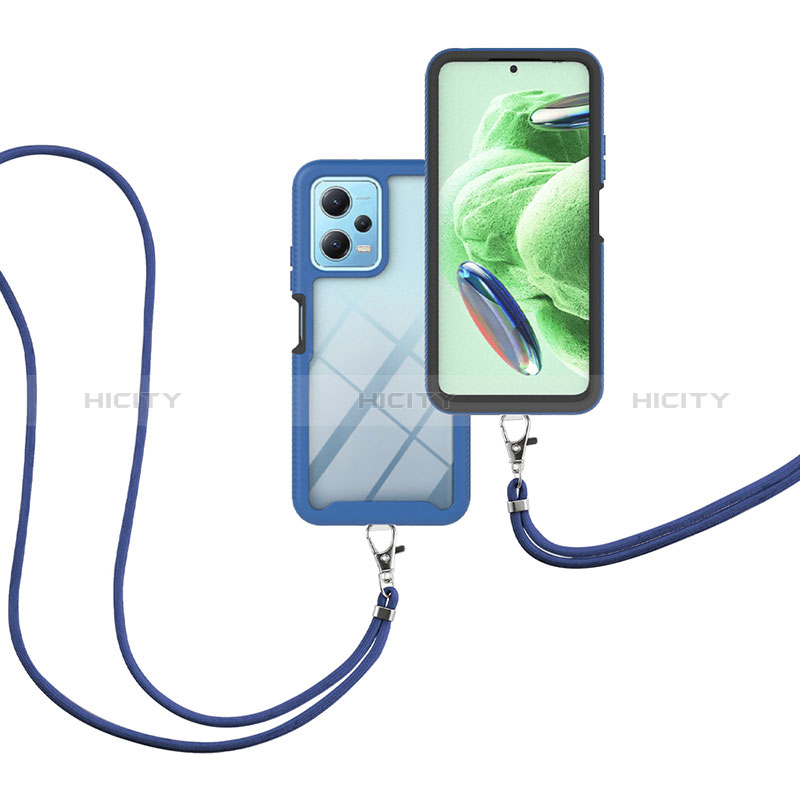 Custodia Silicone e Plastica Opaca Cover Fronte e Retro 360 Gradi con Cinghia Cordino Mano per Xiaomi Poco X5 5G