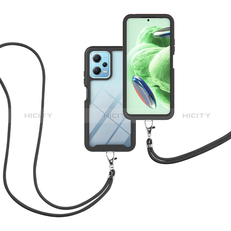 Custodia Silicone e Plastica Opaca Cover Fronte e Retro 360 Gradi con Cinghia Cordino Mano per Xiaomi Poco X5 5G
