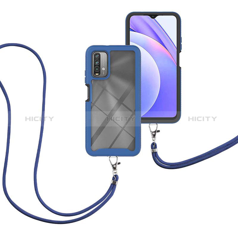 Custodia Silicone e Plastica Opaca Cover Fronte e Retro 360 Gradi con Cinghia Cordino Mano per Xiaomi Redmi 9 Power