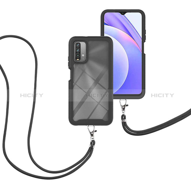 Custodia Silicone e Plastica Opaca Cover Fronte e Retro 360 Gradi con Cinghia Cordino Mano per Xiaomi Redmi 9T 4G