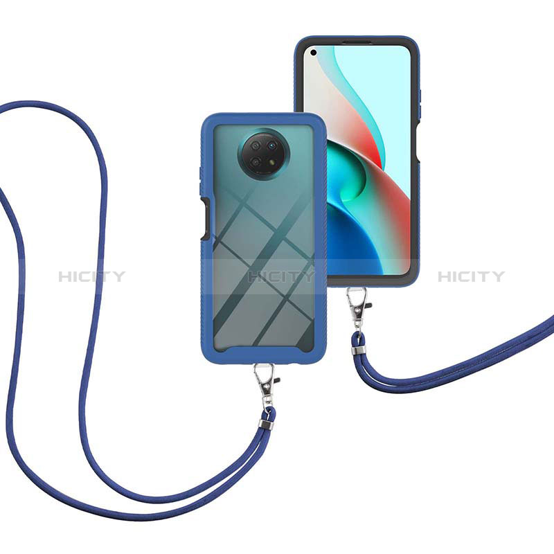 Custodia Silicone e Plastica Opaca Cover Fronte e Retro 360 Gradi con Cinghia Cordino Mano per Xiaomi Redmi Note 9 5G