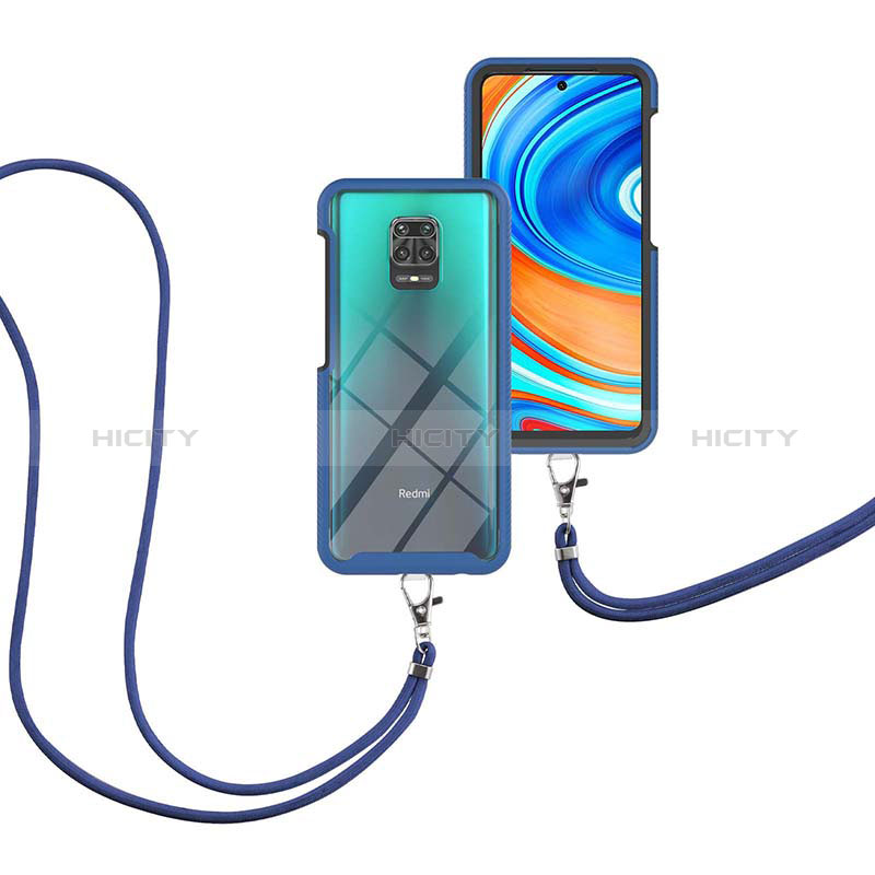 Custodia Silicone e Plastica Opaca Cover Fronte e Retro 360 Gradi con Cinghia Cordino Mano per Xiaomi Redmi Note 9 Pro