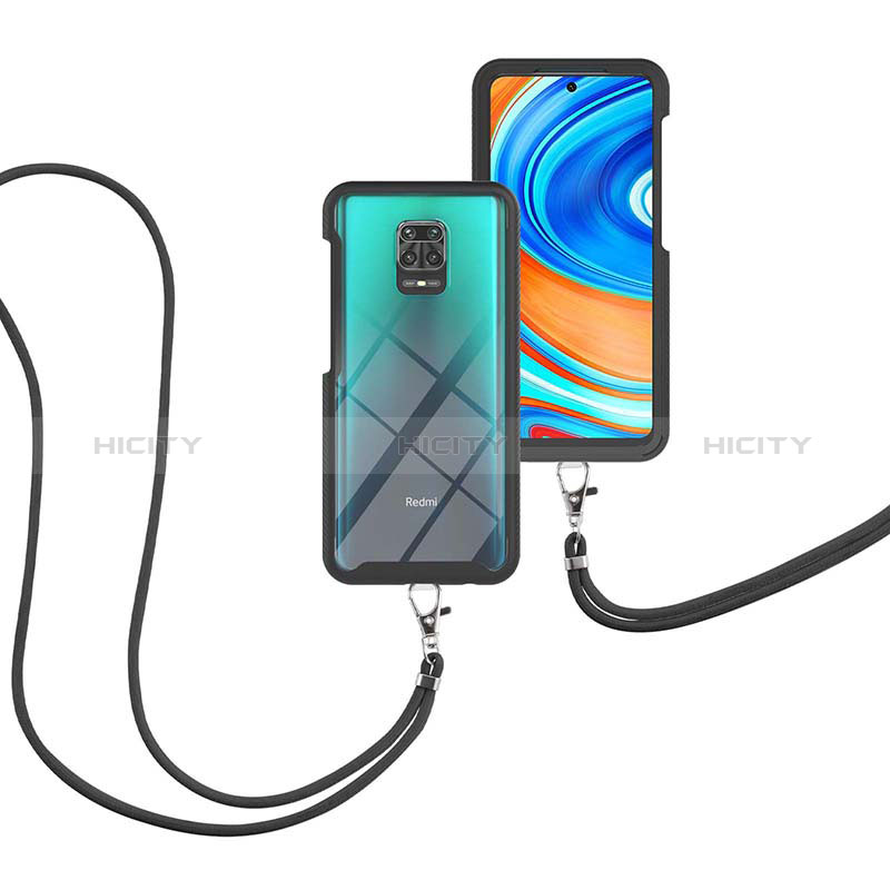 Custodia Silicone e Plastica Opaca Cover Fronte e Retro 360 Gradi con Cinghia Cordino Mano per Xiaomi Redmi Note 9 Pro Max