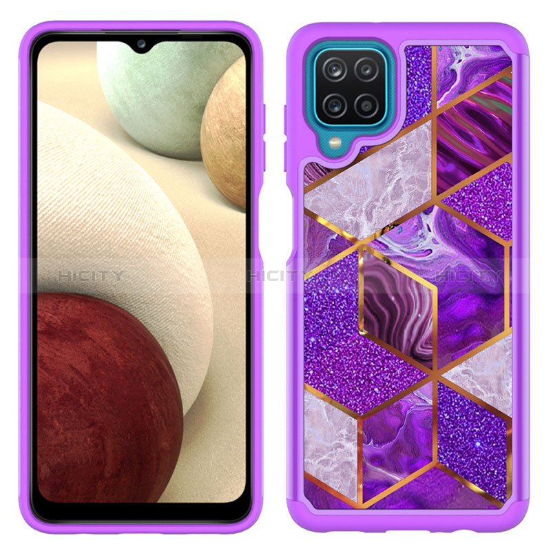 Custodia Silicone e Plastica Opaca Cover Fronte e Retro 360 Gradi JX1 per Samsung Galaxy A12 5G Viola