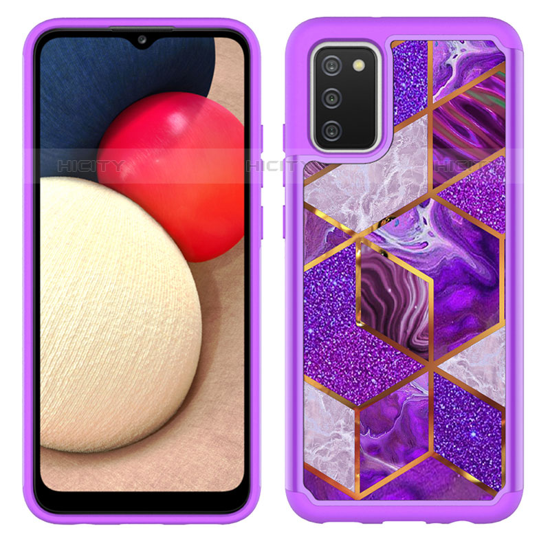 Custodia Silicone e Plastica Opaca Cover Fronte e Retro 360 Gradi JX1 per Samsung Galaxy M02s Viola