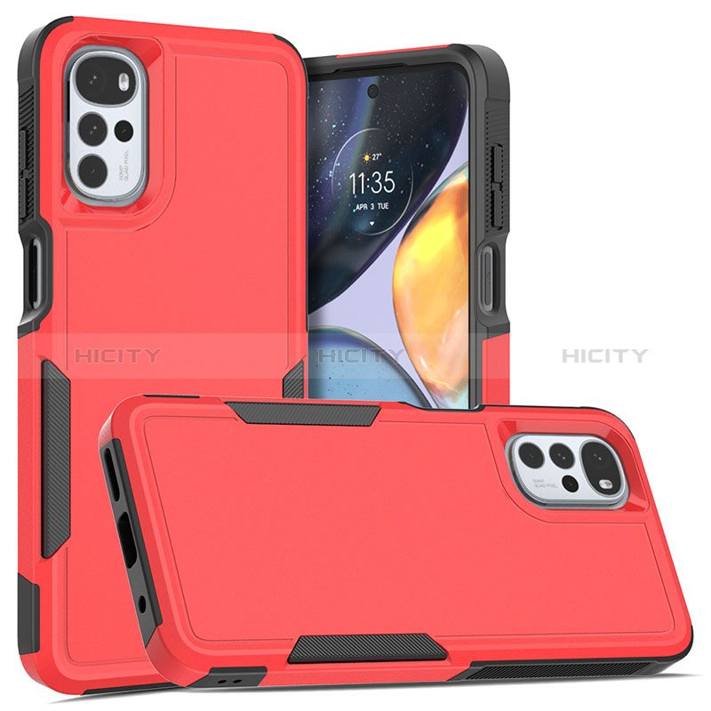 Custodia Silicone e Plastica Opaca Cover Fronte e Retro 360 Gradi MQ1 per Motorola Moto G22 Rosso