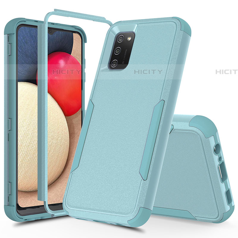 Custodia Silicone e Plastica Opaca Cover Fronte e Retro 360 Gradi MQ1 per Samsung Galaxy A03s Azzurro