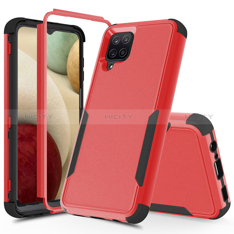 Custodia Silicone e Plastica Opaca Cover Fronte e Retro 360 Gradi MQ1 per Samsung Galaxy A12 Rosso