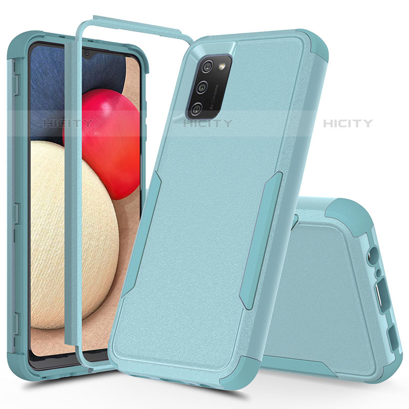 Custodia Silicone e Plastica Opaca Cover Fronte e Retro 360 Gradi MQ1 per Samsung Galaxy M02s Azzurro