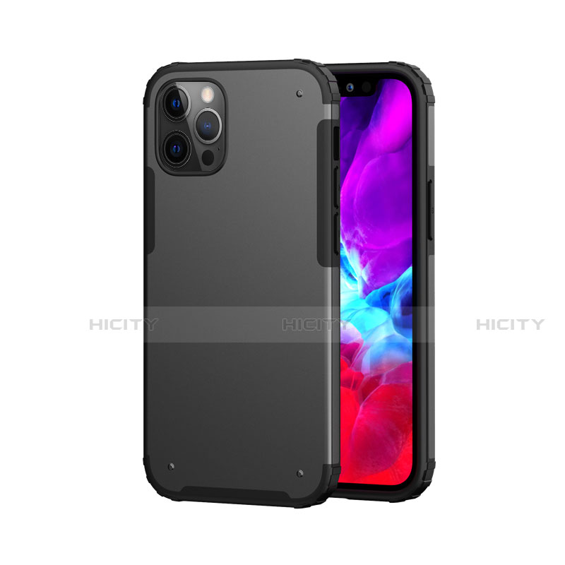 Custodia Silicone e Plastica Opaca Cover Fronte e Retro 360 Gradi per Apple iPhone 12 Pro Max Nero