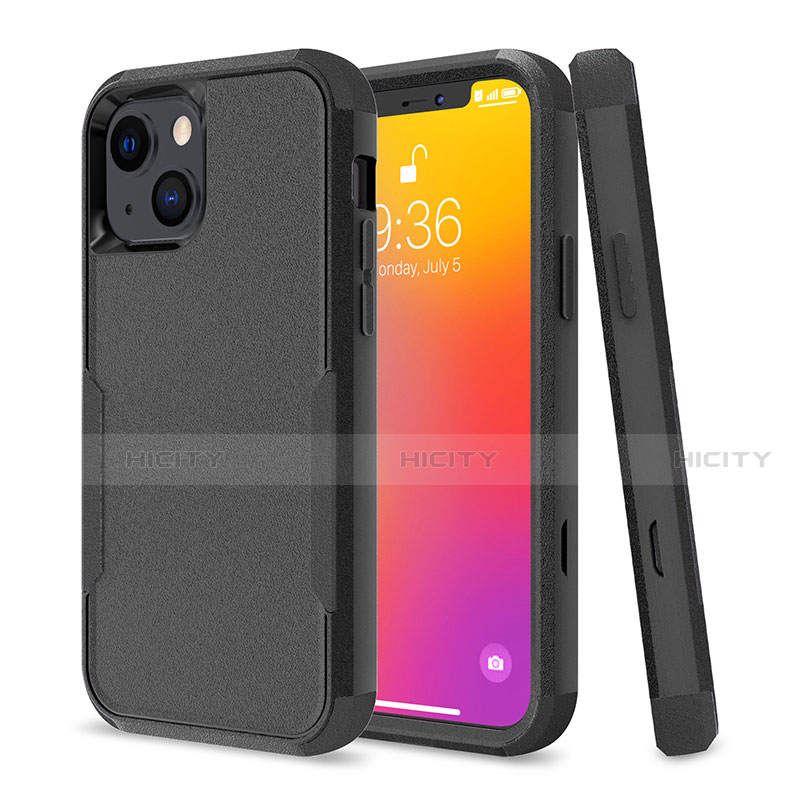 Custodia Silicone e Plastica Opaca Cover Fronte e Retro 360 Gradi per Apple iPhone 13 Nero