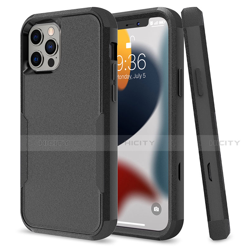 Custodia Silicone e Plastica Opaca Cover Fronte e Retro 360 Gradi per Apple iPhone 13 Pro Max Nero