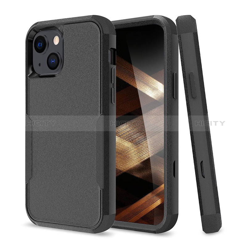 Custodia Silicone e Plastica Opaca Cover Fronte e Retro 360 Gradi per Apple iPhone 15 Plus Nero