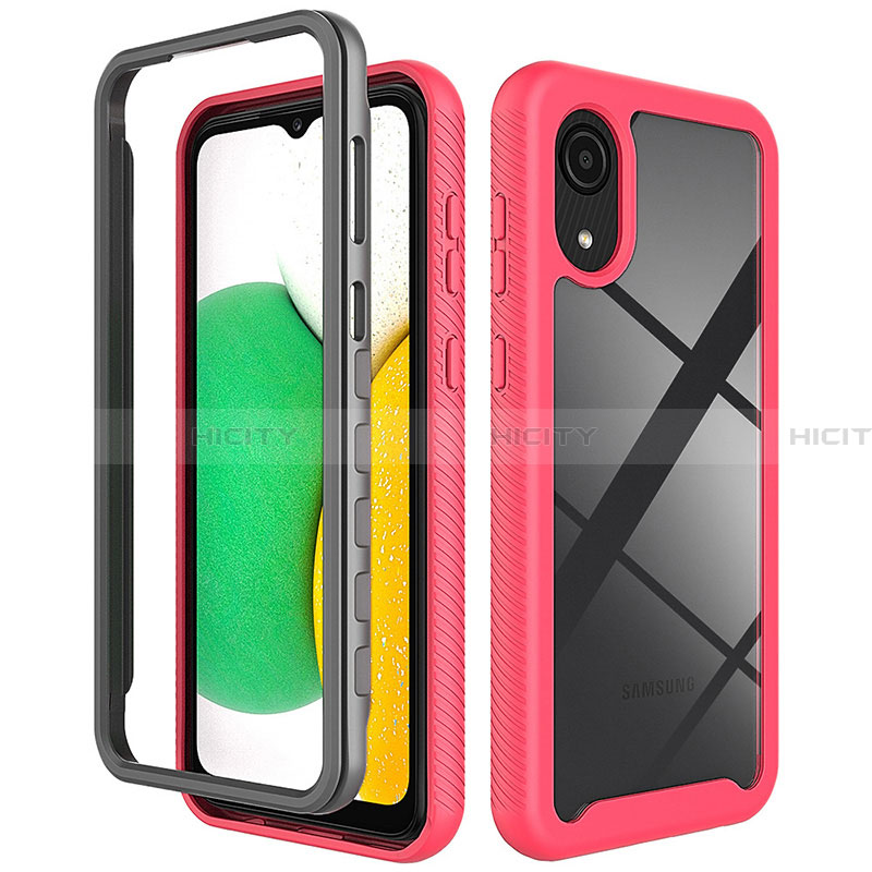 Custodia Silicone e Plastica Opaca Cover Fronte e Retro 360 Gradi per Samsung Galaxy A03 Core Rosa Caldo