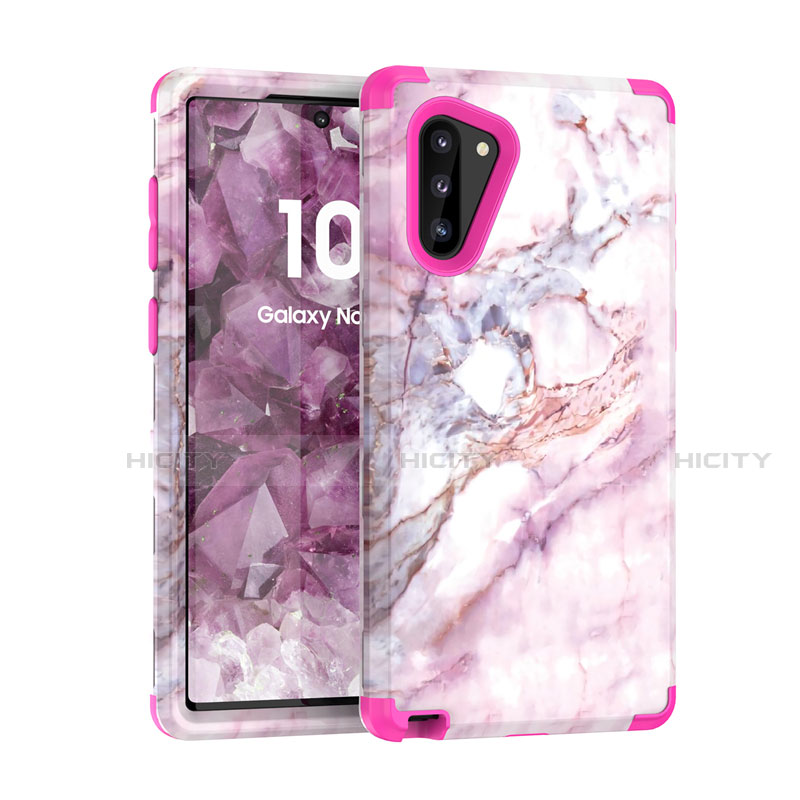 Custodia Silicone e Plastica Opaca Cover Fronte e Retro 360 Gradi per Samsung Galaxy Note 10 Rosa Caldo