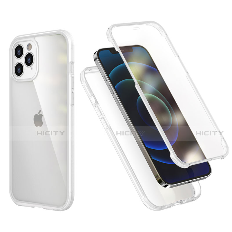 Custodia Silicone e Plastica Opaca Cover Fronte e Retro 360 Gradi R05 per Apple iPhone 12 Pro Chiaro