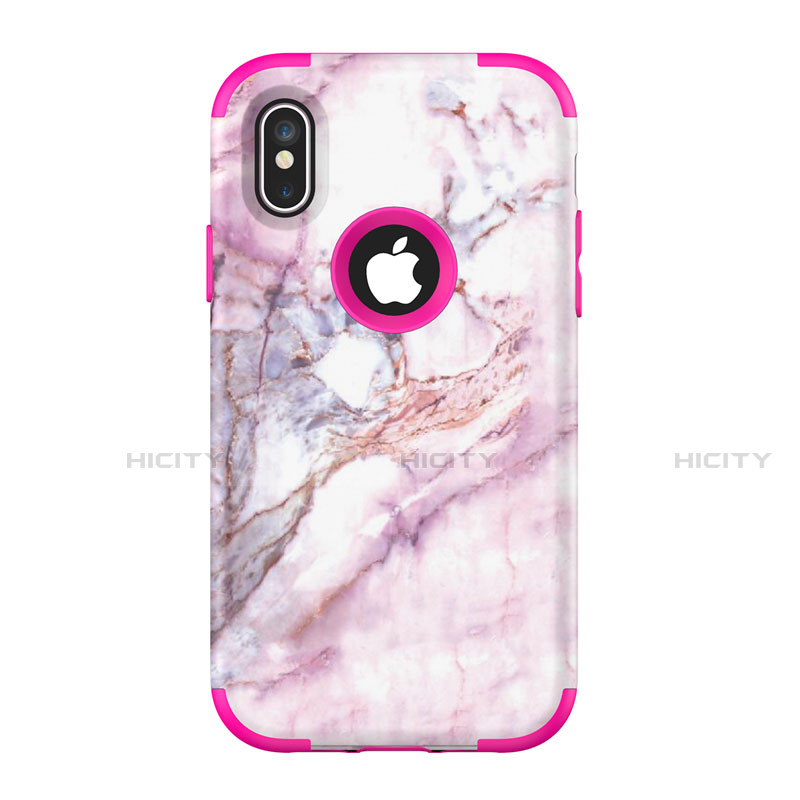 Custodia Silicone e Plastica Opaca Cover Fronte e Retro 360 Gradi U01 per Apple iPhone Xs Rosa Caldo