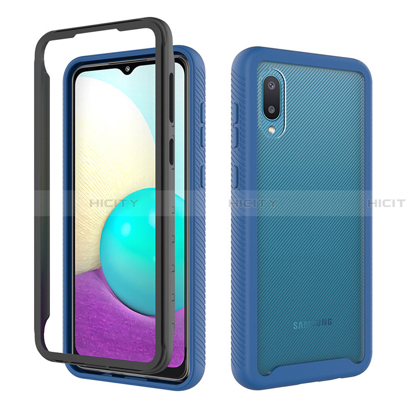 Custodia Silicone e Plastica Opaca Cover Fronte e Retro 360 Gradi U01 per Samsung Galaxy A02 Blu