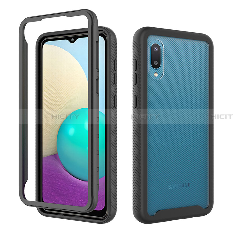 Custodia Silicone e Plastica Opaca Cover Fronte e Retro 360 Gradi U01 per Samsung Galaxy A02 Nero