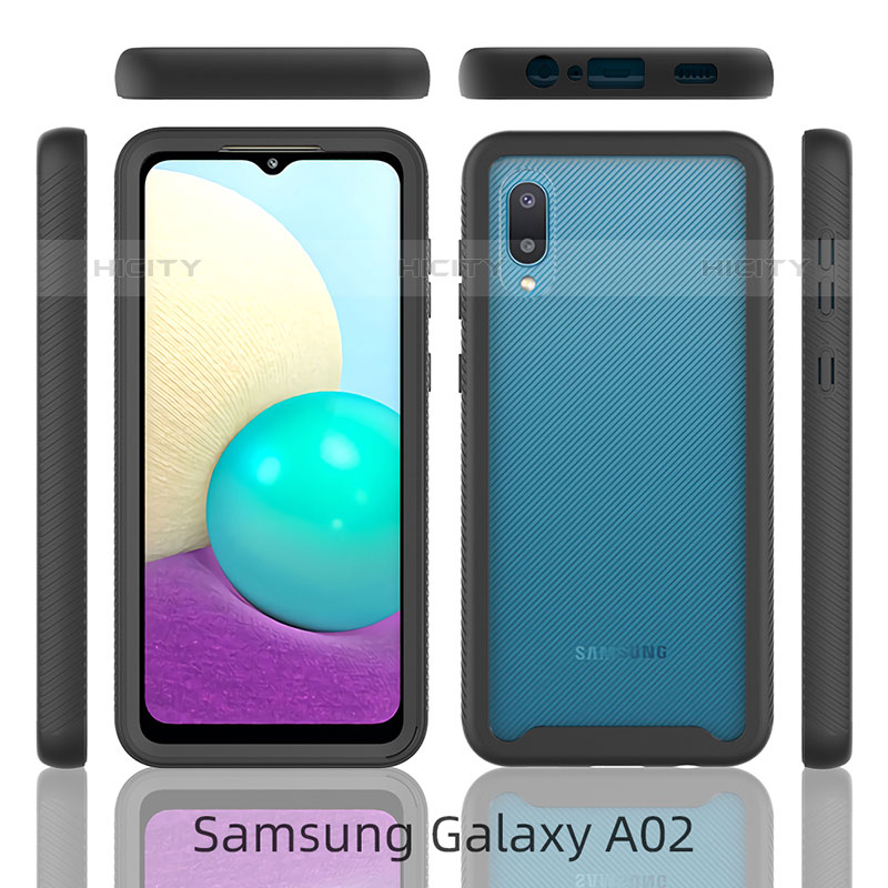 Custodia Silicone e Plastica Opaca Cover Fronte e Retro 360 Gradi U01 per Samsung Galaxy M02