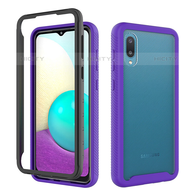 Custodia Silicone e Plastica Opaca Cover Fronte e Retro 360 Gradi U01 per Samsung Galaxy M02 Viola