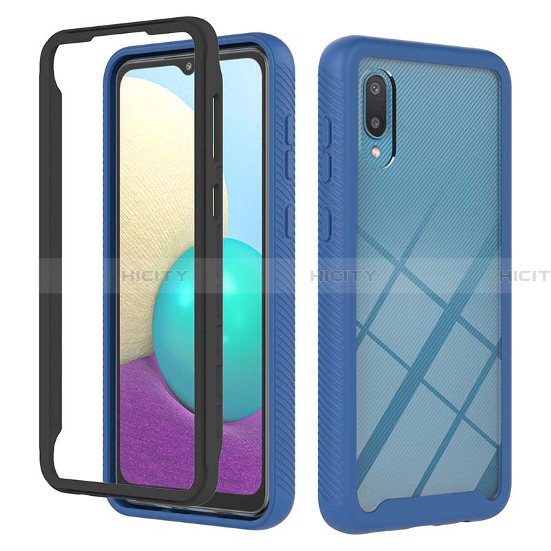 Custodia Silicone e Plastica Opaca Cover Fronte e Retro 360 Gradi U03 per Samsung Galaxy A02 Blu