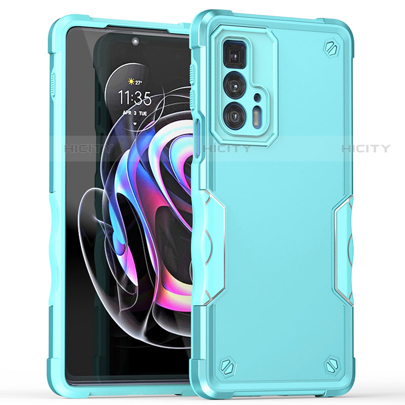 Custodia Silicone e Plastica Opaca Cover per Motorola Moto Edge 20 Pro 5G Ciano