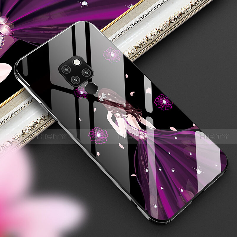 Custodia Silicone Gel Laterale Abito Ragazza Specchio Cover K01 per Huawei Mate 20 Viola e Nero