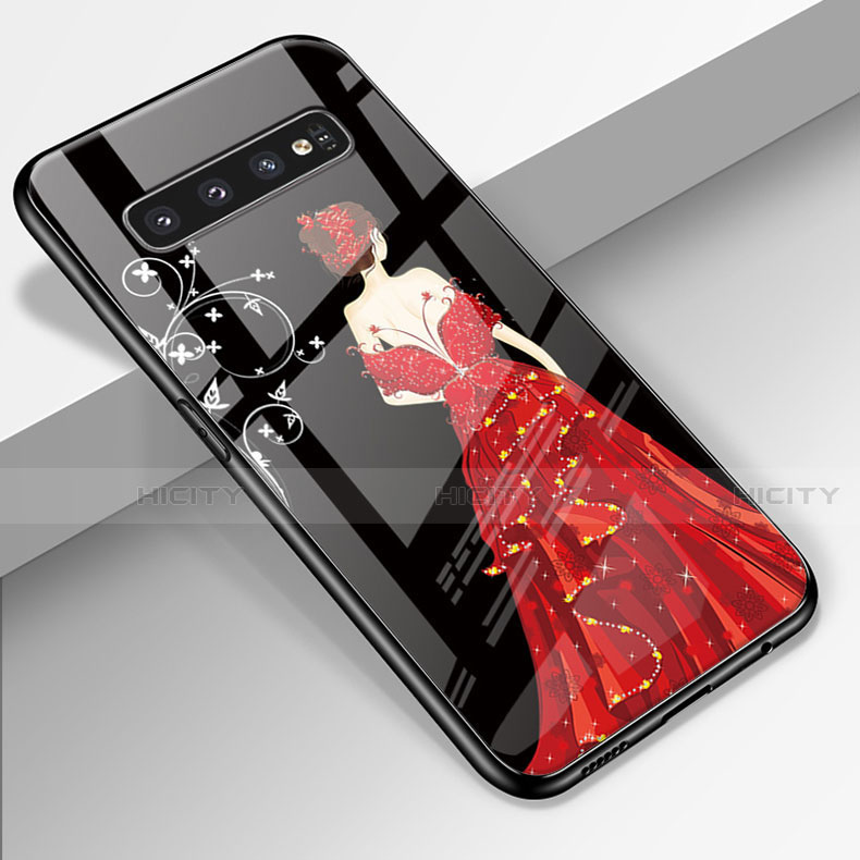 Custodia Silicone Gel Laterale Abito Ragazza Specchio Cover K01 per Samsung Galaxy S10 5G Rosso e Nero