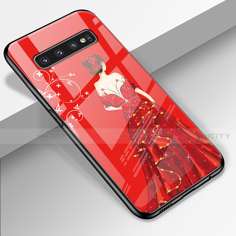 Custodia Silicone Gel Laterale Abito Ragazza Specchio Cover K01 per Samsung Galaxy S10 Rosso