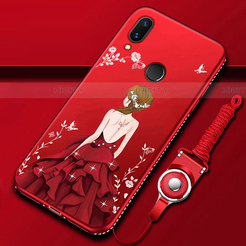 Custodia Silicone Gel Laterale Abito Ragazza Specchio Cover per Huawei P Smart Z Rosso