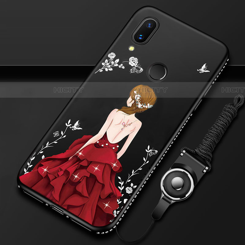 Custodia Silicone Gel Laterale Abito Ragazza Specchio Cover per Huawei P Smart Z Rosso e Nero