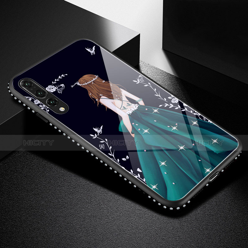 Custodia Silicone Gel Laterale Abito Ragazza Specchio Cover per Huawei P20 Pro Ciano