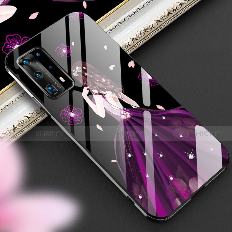 Custodia Silicone Gel Laterale Abito Ragazza Specchio Cover per Huawei P40 Pro+ Plus Viola