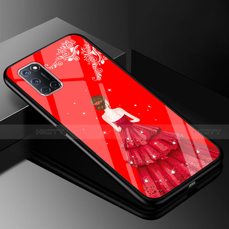 Custodia Silicone Gel Laterale Abito Ragazza Specchio Cover per Oppo A72 Rosso