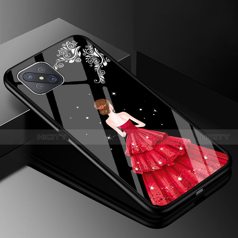 Custodia Silicone Gel Laterale Abito Ragazza Specchio Cover per Oppo A92s 5G Rosso e Nero