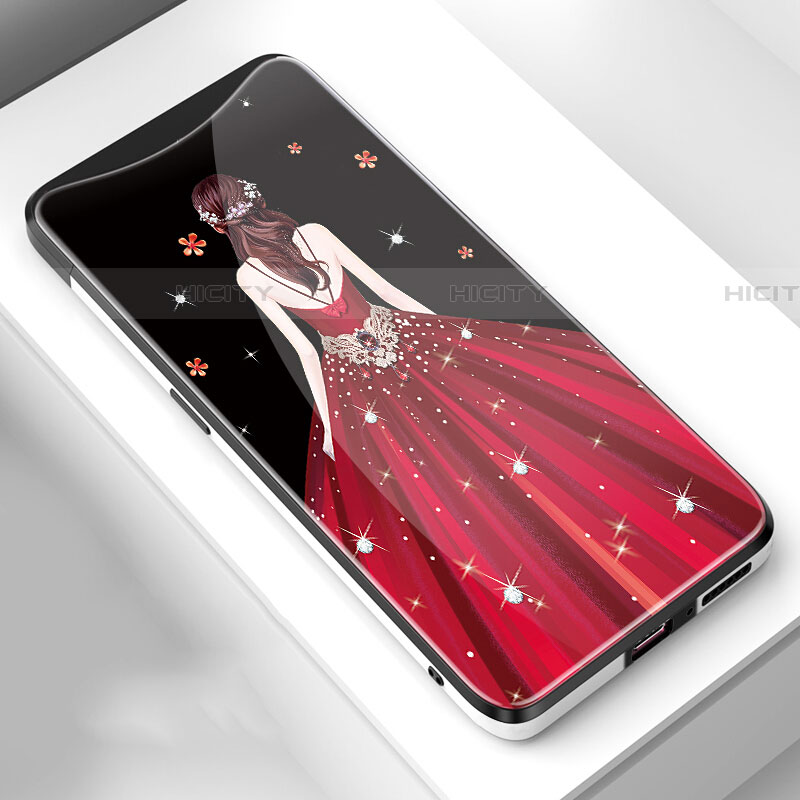 Custodia Silicone Gel Laterale Abito Ragazza Specchio Cover per Oppo Find X Super Flash Edition Rosso